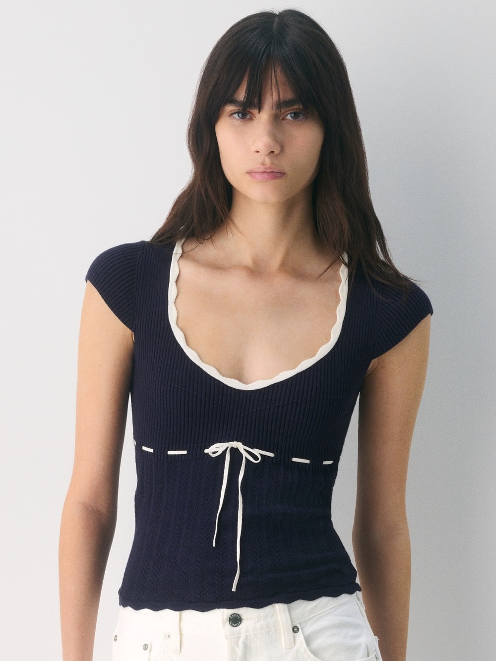 Wilfred Soloist Rib Knit Top - Black and White Sz M🖤